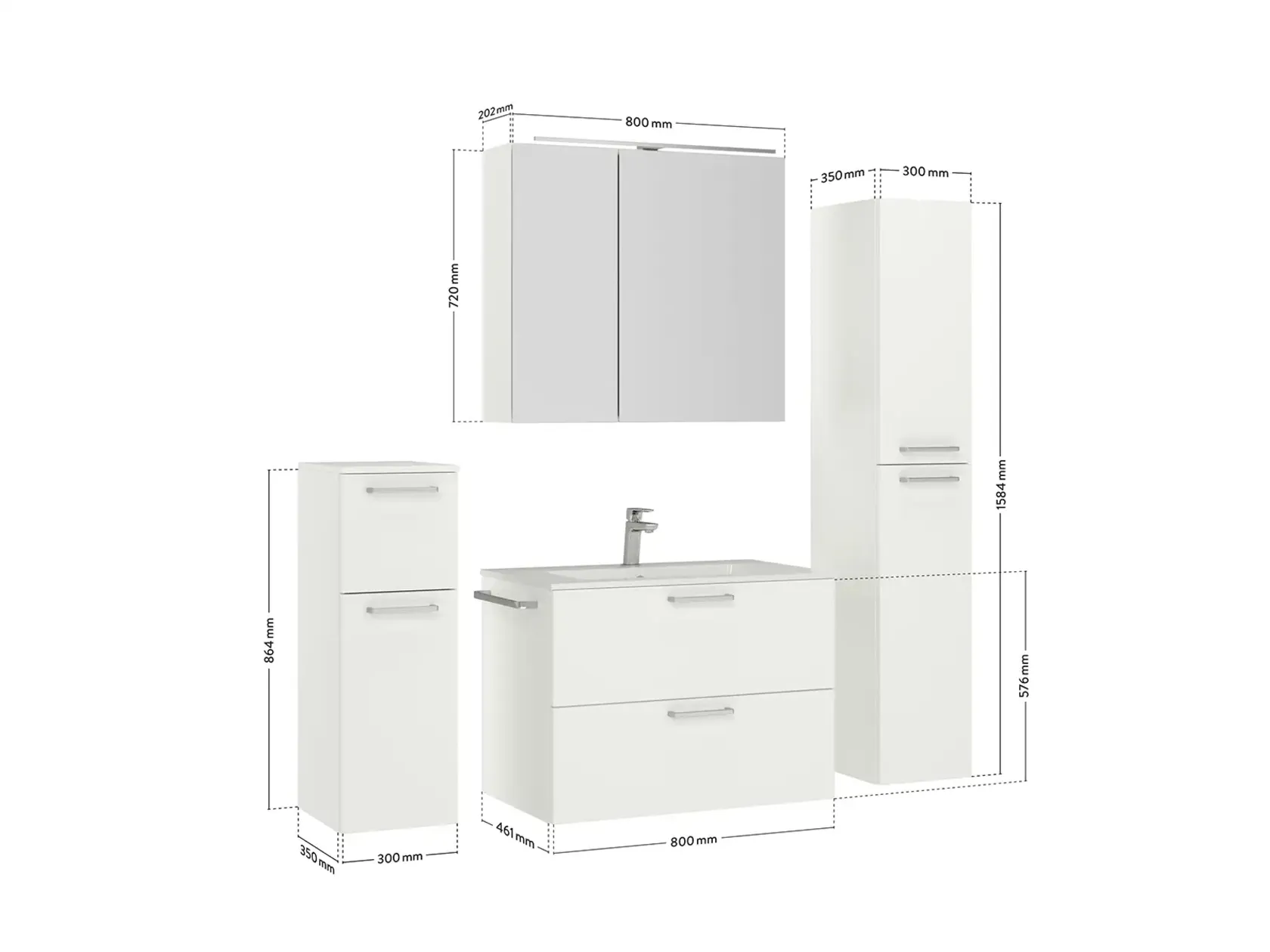 Keo Servantskap med overflatespeil og tilleggs-møbler 2