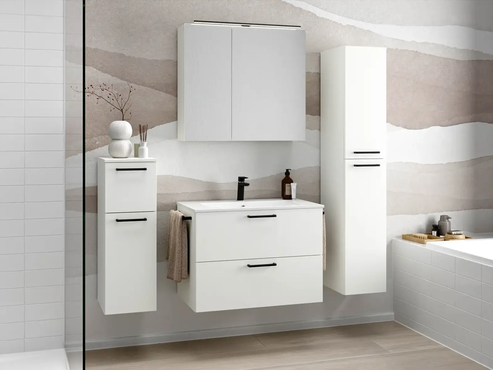 Keo Servantskap med overflatespeil og tilleggs-møbler 0