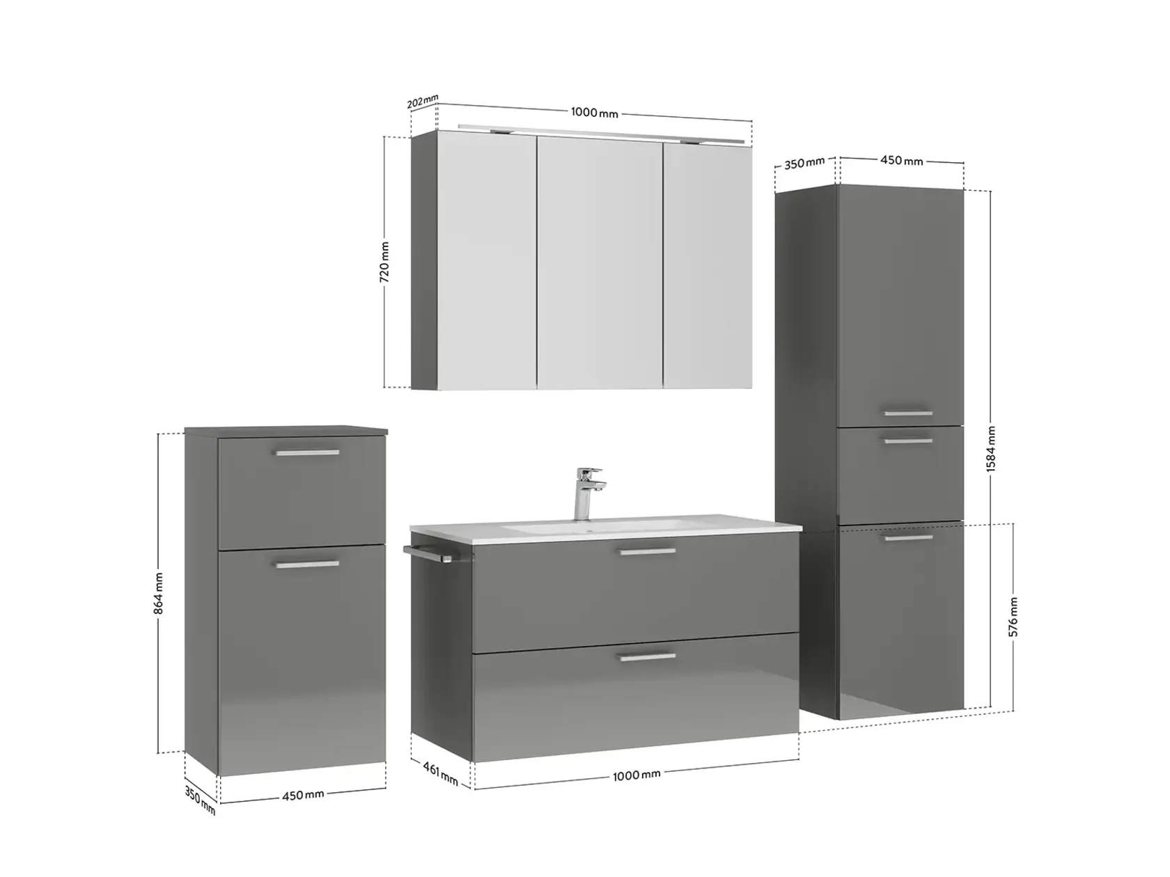 Keo Servantskap med overflatespeil og tilleggs-møbler 2